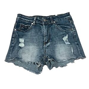 Womens Distressed Stretch Denim Shorts SHEIN Pockets Size M Rip Jeans